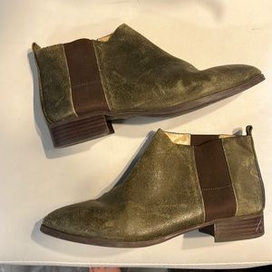 Green leather ankle boots